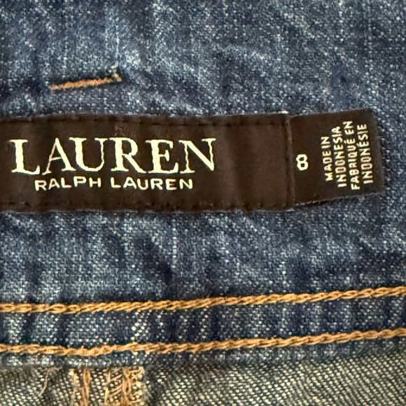 Ralph Lauren Blue Cotton, High Waisted Denim A-Line Skirt with Tie Belt Size 8 - Picture 2 of 6